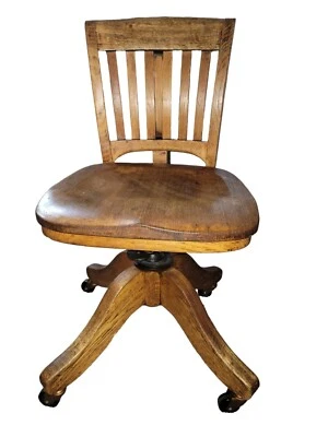 Vintage 40's Taylor Chair Co. Solid Oak Bankers Industrial Cast Iron Office - Image 1 of 4