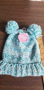 Girl's Kids Cyan Blue Dual Pom Beanie Hat youth NWT by Toby & Me  - Picture 1 of 4
