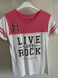 HRC Hard Rock Cafe T-shirt Damen Detroit Gr XS 34 Pink Weiß - Bild 1 von 3