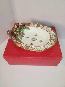 Fitz and Floyd Florentine Christmas 10" Oval Side Dish Serving Bowl - Picture 1 of 6