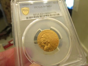GOLD - 1909-D INDIAN HEAD HALF EAGLE PCGS MS-62+ 1/4 OZ VERY CLEAN FOR A 62+ - Picture 1 of 7