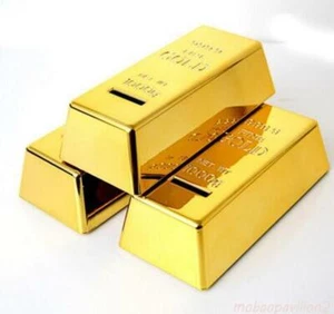Gold Bullion Bar Piggy Bank Brick Coin Bank Saving Money Box - Picture 1 of 7