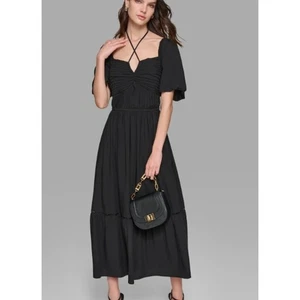 Neu mit Etikett Karl Lagerfeld kurzärmeliges Stufen-Maxikleid Damengröße 8 Puffärmel - Bild 1 von 17