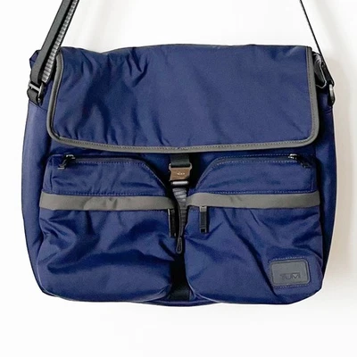 TUMI Crossobody Messenger Laptop Bag Navy Blue Pocket Expandable Travel Business - Image 1 of 4