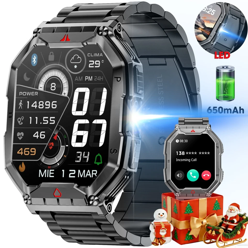 🔥 2,1» Smart часы для мужчин 3ATM водонепроницаемый военного спорта часы для Android iOS - Изображение 1 из 4