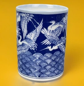 Vtg Takahashi Japan Porcelain Blue Transfer Cup Candle Holder 4oz - Picture 1 of 10