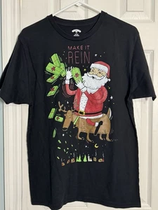 Camiseta Holiday Time Make It Rein negra de Navidad, fiesta navideña, mediana - Imagen 1 de 5