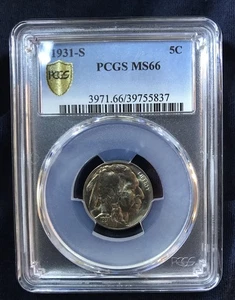 1931-S Buffalo Nickel, PCGS 66 Gold Shield, Bright With Distinctive Design - Picture 1 of 6