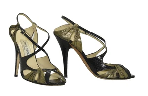 C0 Auth JIMMY CHOO Blk Python Leather Glitter Suede Strappy Sandal Heels Sz 40.5 - Picture 1 of 7