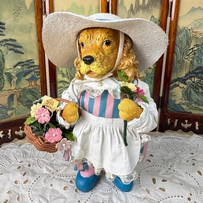 Vintage Folkraft Possible Dreams Girl Spaniel Dog 1992 Kitschy Eclectic Folk Art - Image 1 of 4