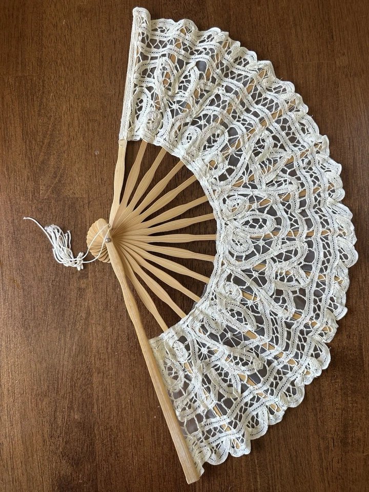 Lace And Wood Hand Fan - Image 1 of 4