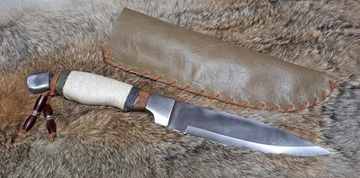 Handcrafted Native American Hunting Trade Knife with Custom Leather Sheath - Image 1 of 3
