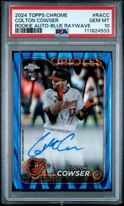 2024 Topps Chrome Rookie Auto Colton Cowser #RACC Blue Raywave 129/150 PSA 10 - Imagen 1 de 2