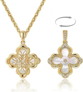 Collar Colgante con Circonita Cúbica - Chapado en Oro 14K Diseño Trébol Cuatro Hojas - Imagen 1 de 17