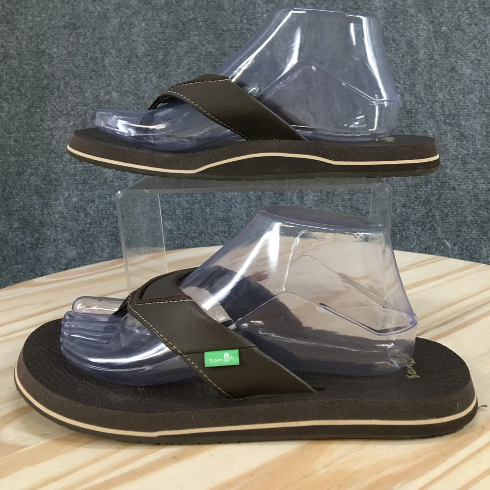 Sandalias Sanuk Para Hombres 8 Cerveza Acogedoras Tanga Marrón Puntera Cómodas Planas SN SN62839C Foto 1 de 4