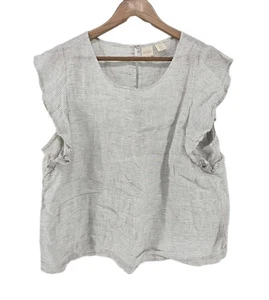 Catherine Malandrino XL Linen Striped Flutter Sleeve Top Blouse - Picture 1 of 3