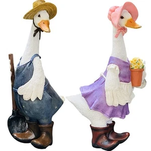Garden Statues Duck Couple Indoor Outdoor Decorations Resin Ducks Figurines C... - Picture 1 of 7