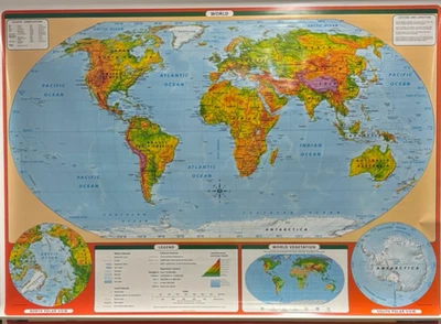 Pull Down School Maps 3 Layer World, EUA Vintage, Salvamento, Antigo, Antigo. - Imagem 1 de 4