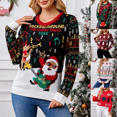 Women Knitted Christmas Santa Jumper Tops Sweater Winter Warm Knitwear Pullover - Image 1 of 4