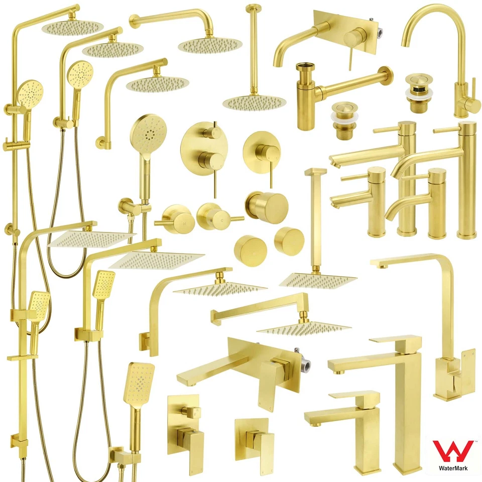 WELS Brushed Gold Bath Spout Basin Mixer Kitchen Sink Tap Laundry Shower Arm Set - image 1 of 1