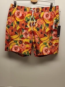 Bonobos Men’s Swim Trunks Large Elastic Waist Lined Tropical Bananas Red Ginger - Picture 1 of 6