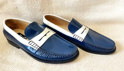 D & G  DOLCE AND GABBANA -MENS' NAVY BLUE & IVORY PENNY LOAFERS EURO 42-1/2/US 9 - Image 1 of 4