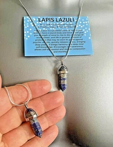 Lapis Lazuli Chakra Crystal Healing Point Gemstone Pendant Reiki Necklace + card - Picture 1 of 7