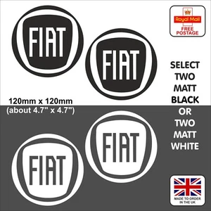 Set Of 2 FIAT Matt Black Or White Large Vinyl Stickers For Cars & Vans - Picture 1 of 5