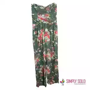 BOG Collective Women's Smocked Jumpsuit Green Floral Boho Wide Leg Cotton Size L - Picture 1 of 10