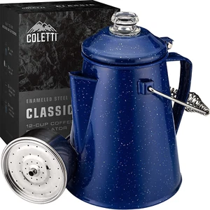 COLETTI Classic Camping Kaffee Kaffeemaschine - Camping Kaffeekanne - 12 Tassen Emaillewa - Bild 1 von 12