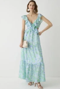 J Crew Collection Ruffle Cutout Maxi Dress Lime Floral Sz 4 NEW Wedding Resort - Picture 1 of 12