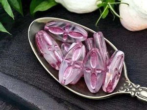 20x9mm Metallic Pink Washed White Crystal Cloud Czech Glass Oval Beads -10 Beads - Picture 1 of 4