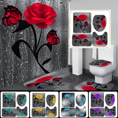 Tapete de banho antiderrapante cortina de chuveiro flor 3D toliet capa pedestal EUA - Imagem 1 de 4