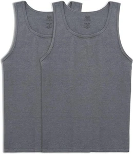 Fruit of the Loom Men's Eversoft Cotton Tank-2 Pack-Charcoal Heather - Large - Picture 1 of 3