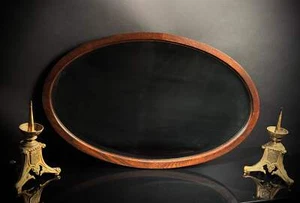 Large Mid-Century Vintage Oval Mirror | Beveled Edge Wood Hanging Mirror - Picture 1 of 10