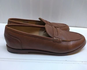 J. Crew Brown Leather Slip On Penny Loafers Ballet Flat Pump Women's Shoes 8M 39 - Picture 1 of 9
