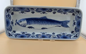 Royal Delft Porcelain 11.25" Blue Herring Fish Dish by Artist Reuver J. De - Picture 1 of 15
