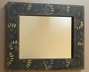 Rectangular mirror hand painted flowers 13.5"x11.25” primitive country - Picture 1 of 2