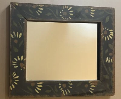 Espejo rectangular flores pintadas a mano 13,5"x11,25” país primitivo Foto 1 de 2