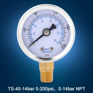 0-200psi 0-14bar Hydraulic Water Pressure Gauge 40mm Dial Meter 1/8' NPT GL - Picture 1 of 12