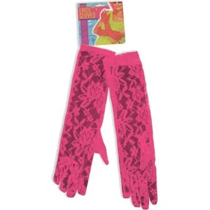 COSTUME ACCESSORY - 80'S LACE GLOVES LONG - PINK OR GREEN - Picture 1 of 3