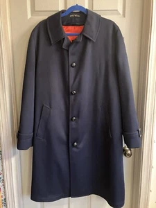 Vintage John Weitz Men' Navy Lined Overcoat Raincoat Jacket Size 42 - Picture 1 of 10