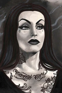 Vampira de Thea Fear tatuaje estampado de bellas artes monstruo vampiro morticia addams - Imagen 1 de 1