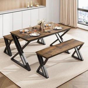Kitchen Table with Benches, Dining Table Set for 4, Dining Room Table Set - Picture 1 of 7
