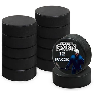 Swing Sports Hockey Pucks Bulk Set - 12pk Rubber 6oz Black Hockey Pucks - Picture 1 of 8