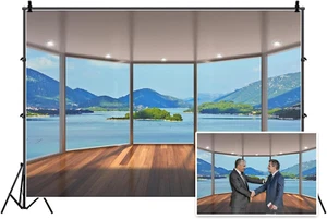 AOFOTO 7X5Ft Oficina de Negocios Faja Ventana Telón de Fondo Vista al Mar Habitación Ventana Francesa Foto - Imagen 1 de 12
