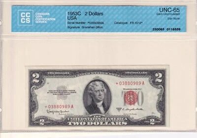 $2 1953C United States STAR Note, Fr #1512, CCCS 65 (61524) - Image 1 of 2