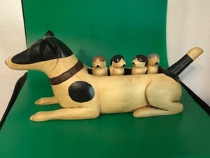 Vintage Holz gefleckter Hund mit 4 Holzwelpen Unikat - Bild 1 von 10