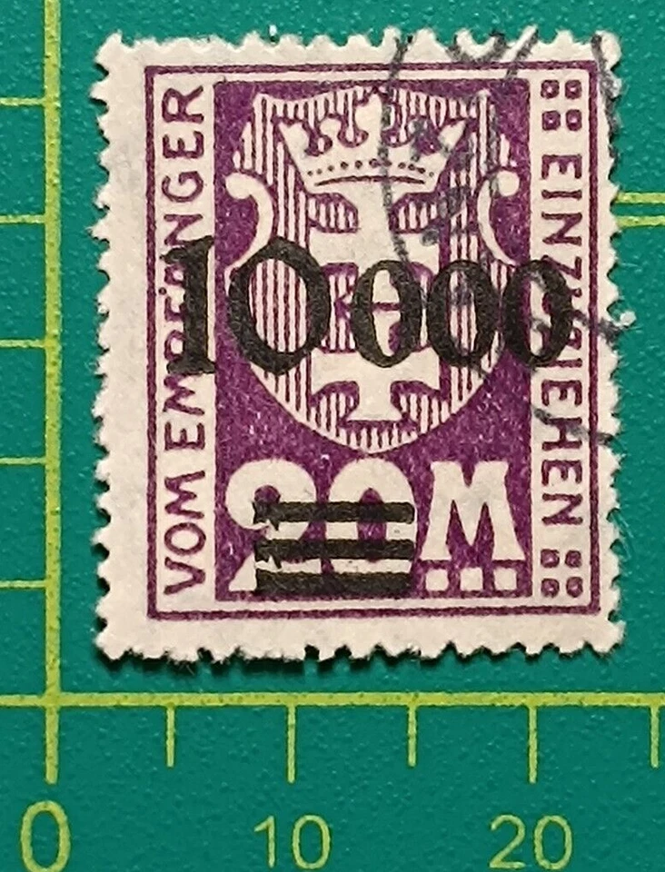 Sello de Gdansk 1923, DANZIG - Sc J27, D1 10.000 m sobre violeta profundo de 20 m, usado Foto 1 de 4