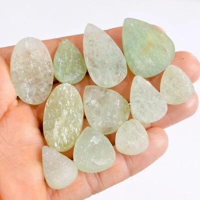 11 Pcs 225 Cts Natural Green Aventurine Druzy Gemstone Lot 16x14 31x17 mm #2634 - Image 1 of 4